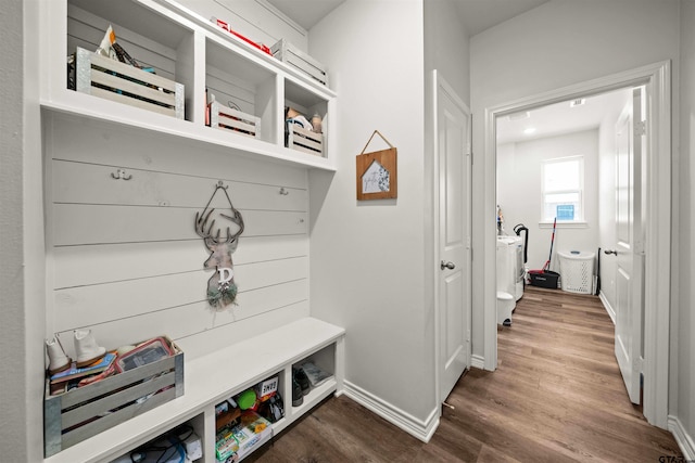 mudroom featuring dark hardwood / wood-style floors