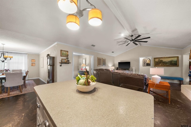 12364 S Hill Creek Rd, Whitehouse, TX 75791 - dining space featuring ceiling fan, finished concrete flooring, ornamental molding, and baseboards
