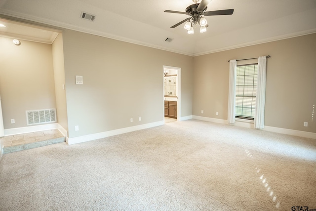 409 Rosebrook Cir, Whitehouse, TX 75791 - unfurnished room featuring ceiling fan, light colored carpet, and crown molding