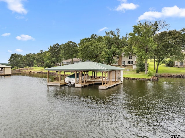 21028 Bay Shore Dr, Flint, TX 75762 - dock featuring a water view, boat lift, and view of scattered trees