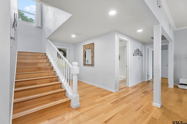 21028 Bay Shore Dr, Flint, TX 75762 - stairs featuring wood finished floors and recessed lighting