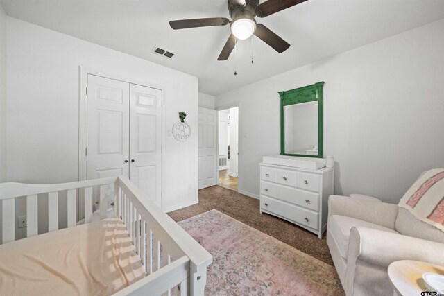 11213 Chasewood Dr, Tyler, TX 75703 - carpeted bedroom featuring a closet, baseboards, and ceiling fan