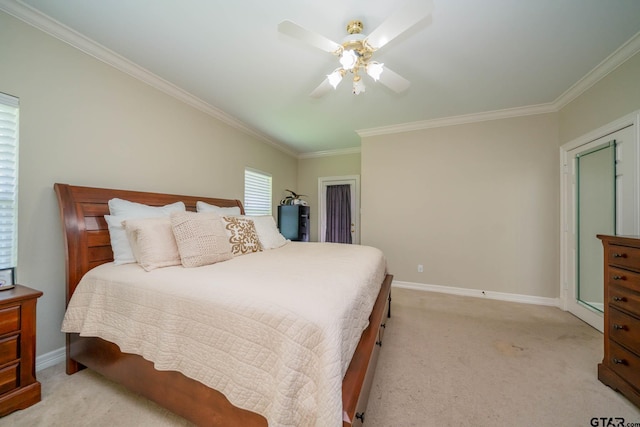 3 Casey Ct, Longview, TX 75604 - bedroom featuring crown molding, light carpet, and ceiling fan