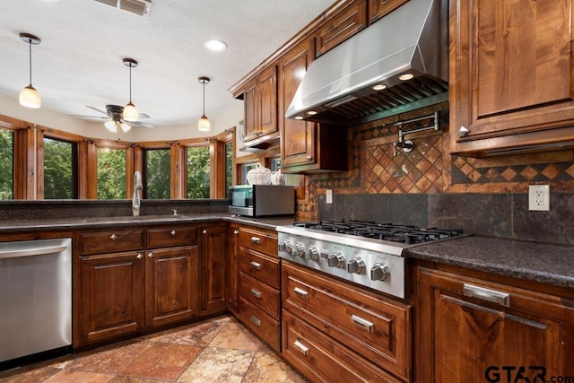 5766 Fm 279, Ben Wheeler, TX 75754 - kitchen with range hood, appliances with stainless steel finishes, healthy amount of natural light, tasteful backsplash, and recessed lighting