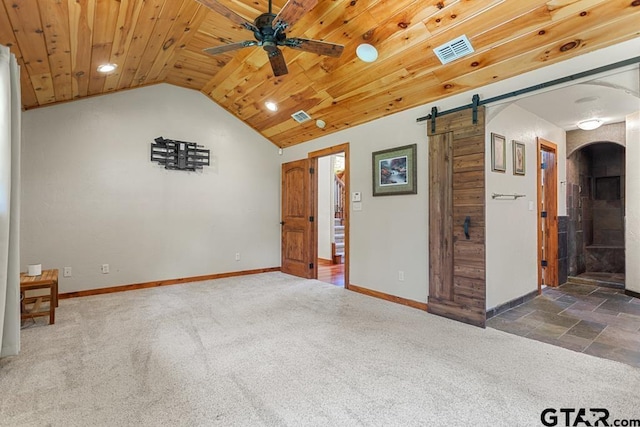 5766 Fm 279, Ben Wheeler, TX 75754 - carpeted spare room featuring ceiling fan, arched walkways, wood ceiling, vaulted ceiling, and recessed lighting