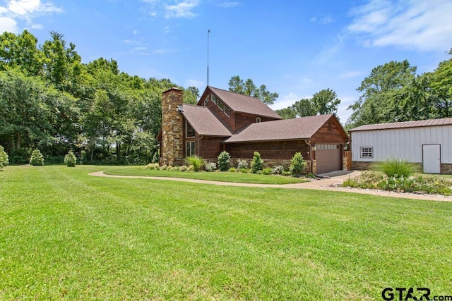5766 Fm 279, Ben Wheeler, TX 75754 - view of front of property with a front lawn, a chimney, and a garage