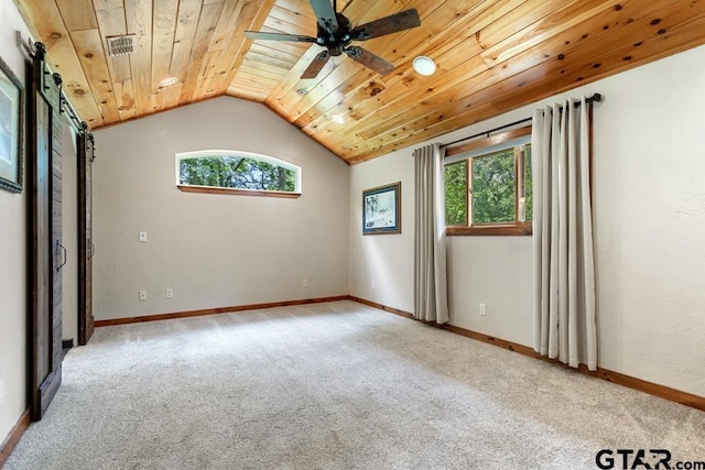 5766 Fm 279, Ben Wheeler, TX 75754 - unfurnished room featuring plenty of natural light, wooden ceiling, carpet floors, and lofted ceiling