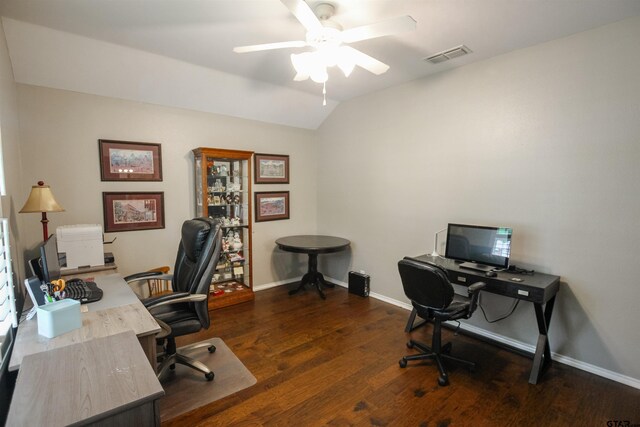 610 Winding Brook Ln, Tyler, TX 75703 - office with baseboards, wood finished floors, visible vents, and ceiling fan