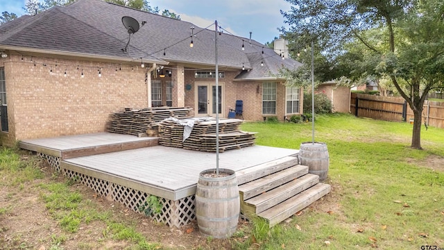 18400 Woodhollow Dr, Flint, TX 75762 - back of house with french doors, a deck, brick siding, and a shingled roof