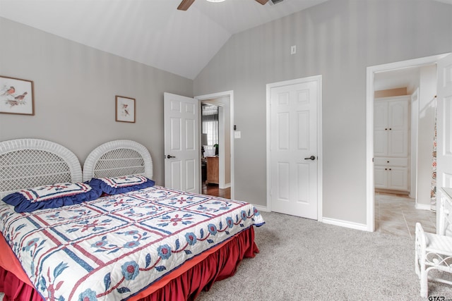 18400 Woodhollow Dr, Flint, TX 75762 - carpeted bedroom with vaulted ceiling, a ceiling fan, and baseboards