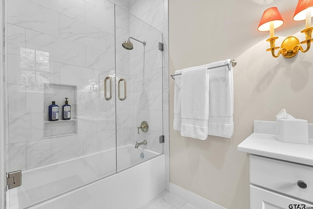 14698 Jade Forest Trl, Tyler, TX 75707 - bathroom with baseboards, shower / bath combination with glass door, marble finish flooring, and vanity