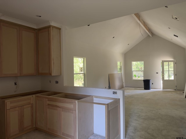 1212 N Albertson Ave, Tyler, TX 75702 - kitchen featuring light brown cabinets, light carpet, and open floor plan