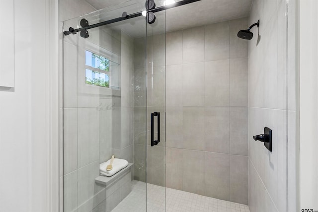 bathroom featuring a shower with shower door