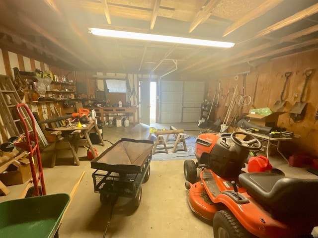 garage featuring a workshop area