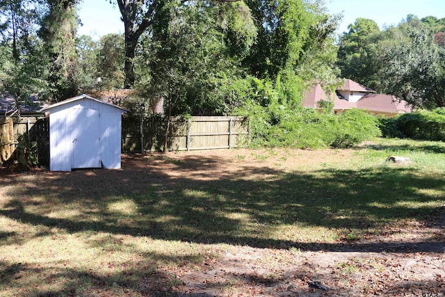 view of yard featuring a storage shed