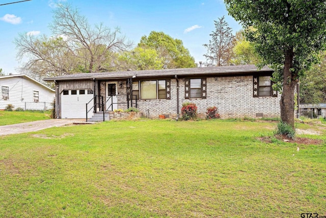 single story home with a garage and a front yard