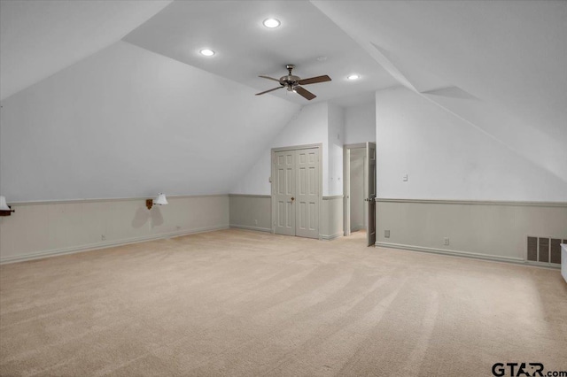 612 Rosemont Pl, Ii Place, Tyler, TX 75701 - additional living space featuring ceiling fan, lofted ceiling, light colored carpet, and recessed lighting
