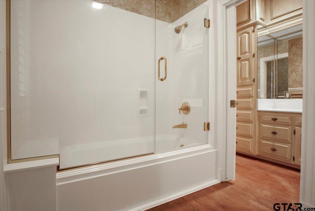 612 Rosemont Pl, Ii Place, Tyler, TX 75701 - full bathroom featuring wood finished floors, enclosed tub / shower combo, and vanity