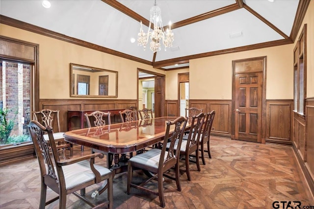 612 Rosemont Pl, Ii Place, Tyler, TX 75701 - dining area featuring wainscoting, a chandelier, ornamental molding, and recessed lighting