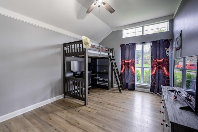 21327 Altuda Ln, Flint, TX 75762 - bedroom with lofted ceiling, wood finished floors, baseboards, and a ceiling fan