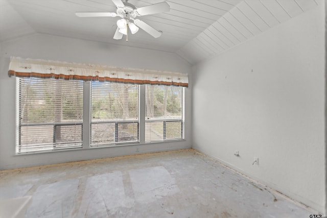 unfurnished room featuring lofted ceiling and a ceiling fan