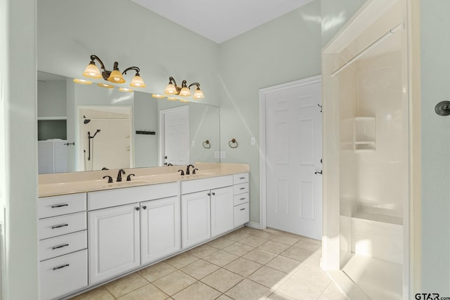 7031 Ridge Place Cir, Tyler, TX 75703 - full bathroom featuring double vanity, tile patterned floors, and a shower