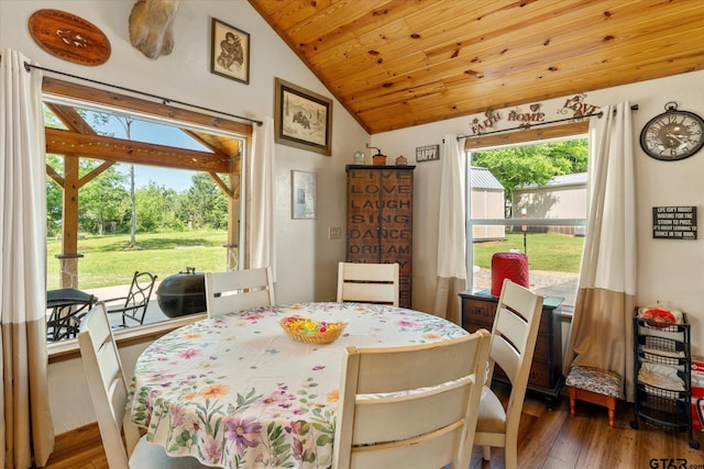 111 Little River Bnd, Quitman, TX 75783 - dining area featuring wood finished floors, lofted ceiling, and wood ceiling