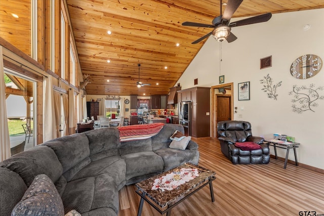 111 Little River Bnd, Quitman, TX 75783 - living area with recessed lighting, a ceiling fan, high vaulted ceiling, and wood ceiling