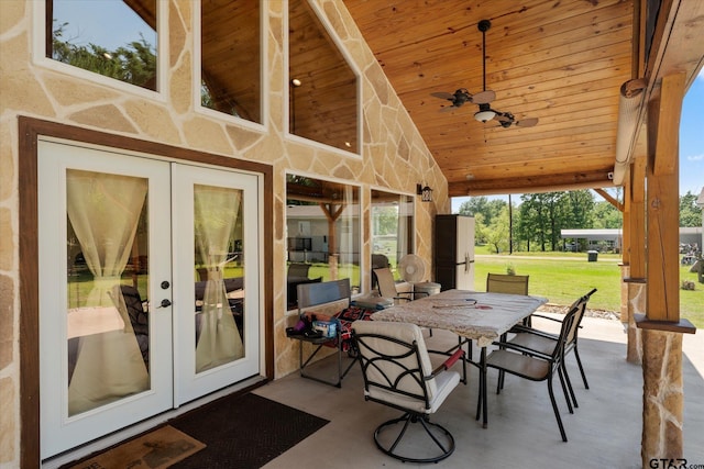 111 Little River Bnd, Quitman, TX 75783 - view of patio featuring french doors, outdoor dining space, and a ceiling fan