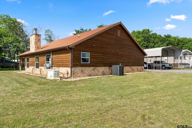 111 Little River Bnd, Quitman, TX 75783 - view of property exterior featuring a chimney, a detached carport, cooling unit, and a yard