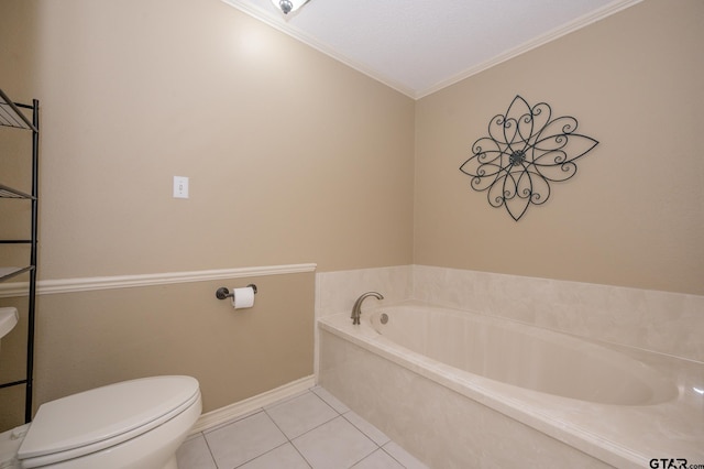 5607 Bostick Dr, Tyler, TX 75707 - full bath with crown molding, tile patterned flooring, a garden tub, toilet, and baseboards