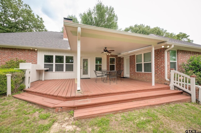 5607 Bostick Dr, Tyler, TX 75707 - wooden terrace featuring ceiling fan and outdoor dining area