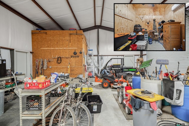 garage featuring a workshop area
