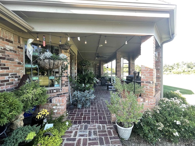 view of patio / terrace with covered porch and a ceiling fan