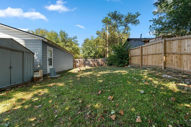 view of yard featuring a shed