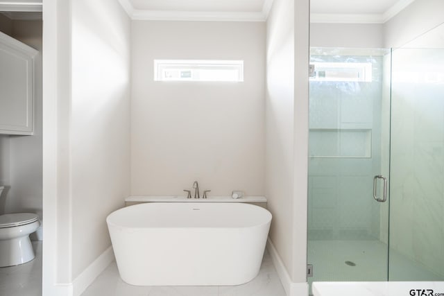529 Eland Way, Bullard, TX 75757 - bathroom featuring a freestanding tub, a shower stall, and ornamental molding