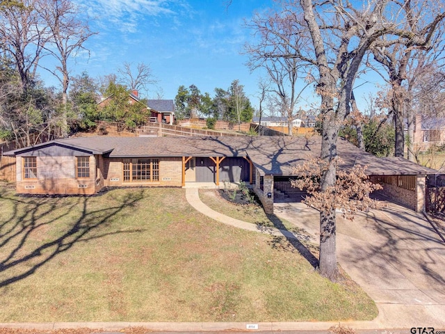 single story home with a front lawn and a garage