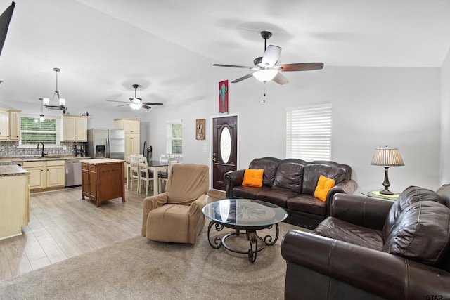 321 Inwood, Bullard, TX 75757 - living room featuring lofted ceiling, a ceiling fan, and light wood-style flooring