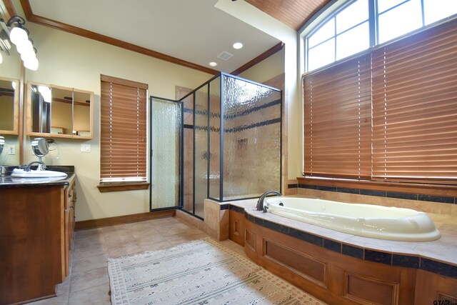 1860 Holcomb Cir, Tyler, TX 75703 - bathroom featuring crown molding, a stall shower, and tile patterned floors