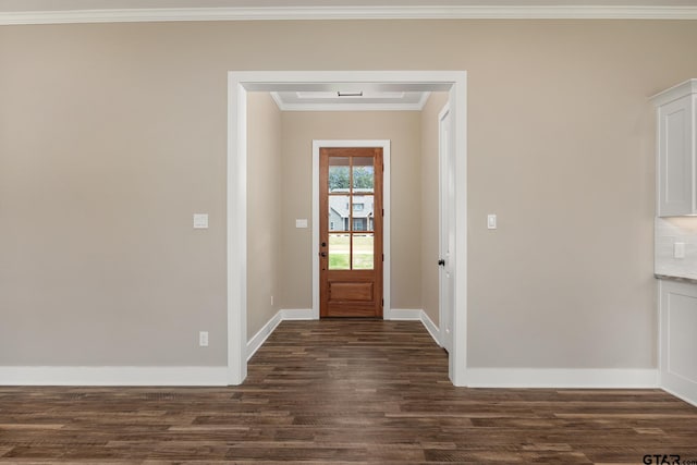 14524 Woodland Creek Dr, Tyler, TX 75706 - entrance foyer featuring dark wood-type flooring, ornamental molding, and baseboards