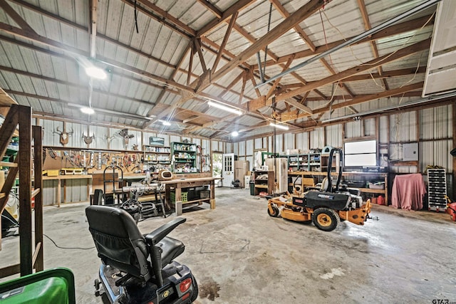 garage featuring a workshop area