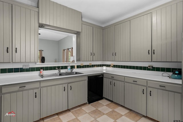 kitchen with decorative backsplash, sink, and black dishwasher