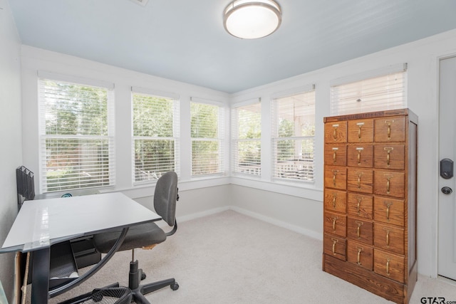 home office featuring light carpet