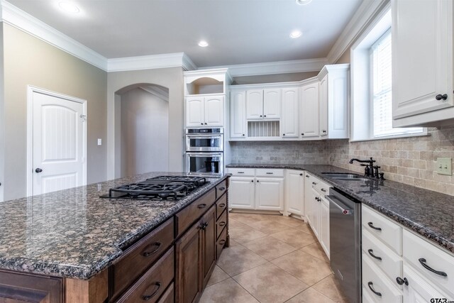 12260 Jazmin Cir, Flint, TX 75762 - unfurnished living room with crown molding, light tile patterned flooring, french doors, ceiling fan, and healthy amount of natural light