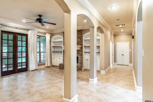 12260 Jazmin Cir, Flint, TX 75762 - entryway with light tile patterned flooring, french doors, arched walkways, ornamental molding, and baseboards