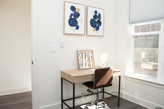 home office featuring dark hardwood / wood-style flooring