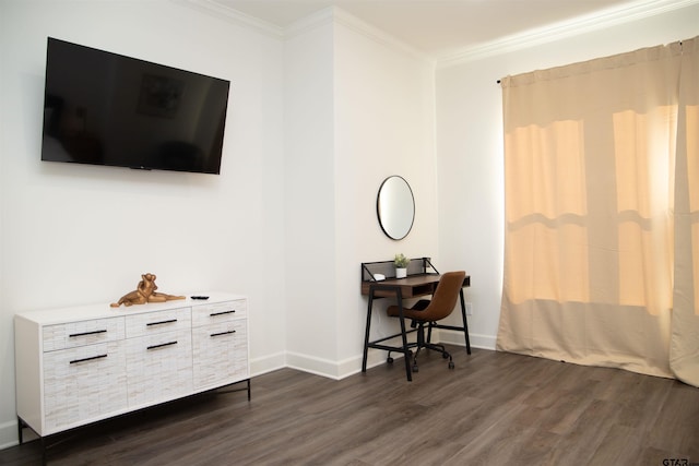 interior space with dark hardwood / wood-style flooring and crown molding