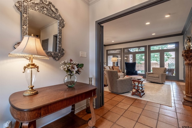 interior space featuring crown molding