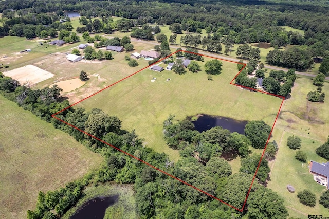 13094 Fm 2010, Chandler, TX 75758 - aerial view of property and surrounding area with property boundaries highlighted, a large body of water, and a forest