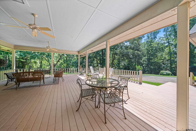 wooden deck with ceiling fan